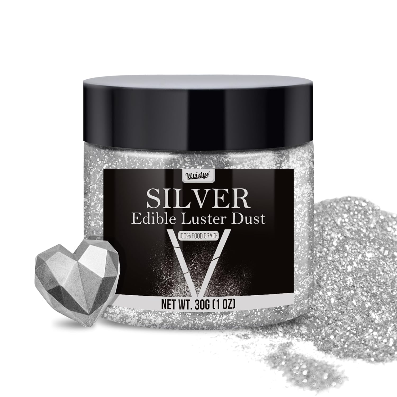 Spiselig glitter, pudder, forskellige farver, 30 gram Naty Shop Silver