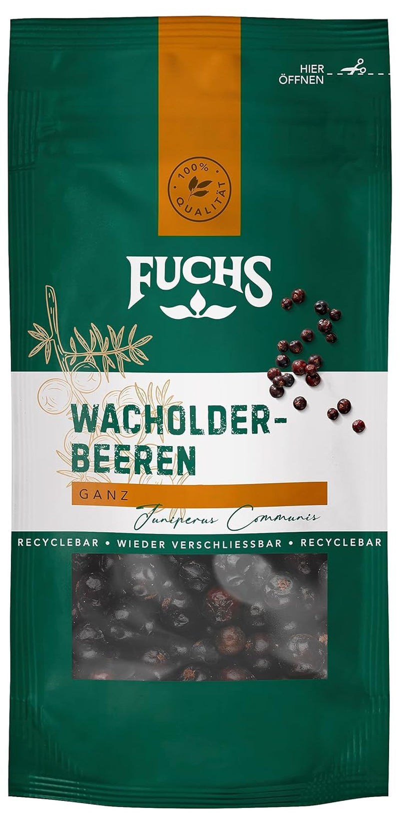 Fuchs Gewürze - Wacholderbeeren im wiederverschließbaren, genanvendelig Beutel - aus natürliche Ingrediens - 12,5 g