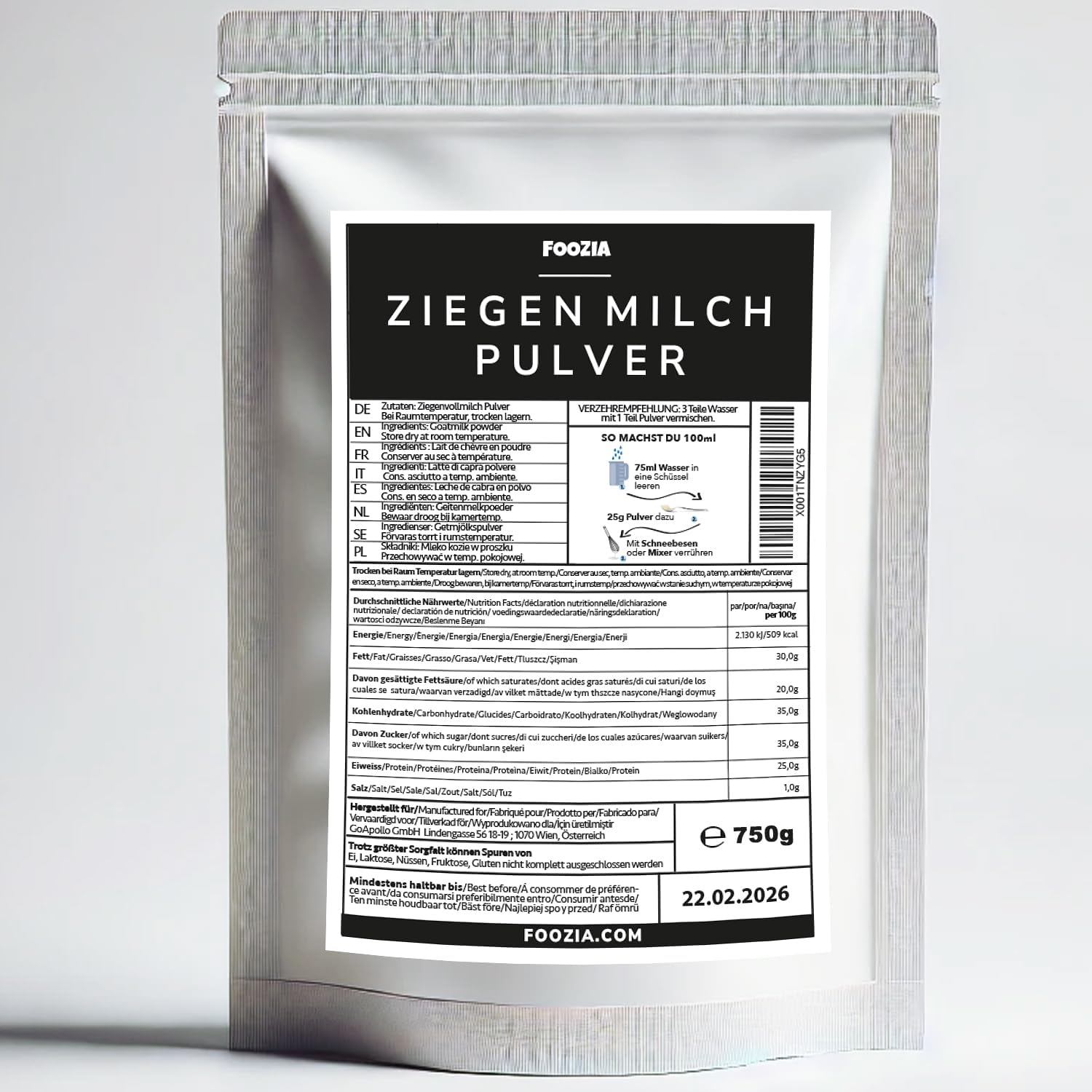 Foozia Pure Gedemælkspulver - Ingen tilsætningsstoffer til mennesker, dyr