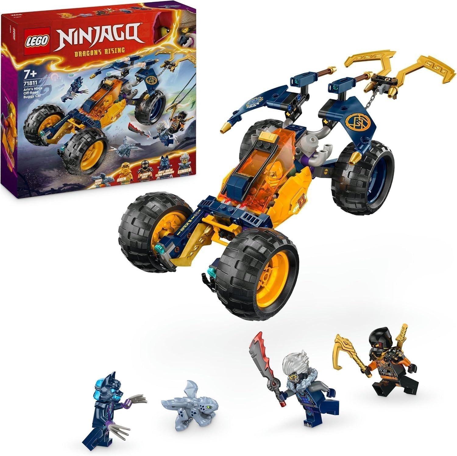 LEGO NINJAGO Arins Ninja Off-Road Buggy, Ninja Legetøj med Bil, Drage og 4 Minifigurer, Buggy Model Adventure Sæt til børn, Fødselsdagsgave til drenge og piger 7 år 71811 Byggesæt Beuche den LEGO-Store Single