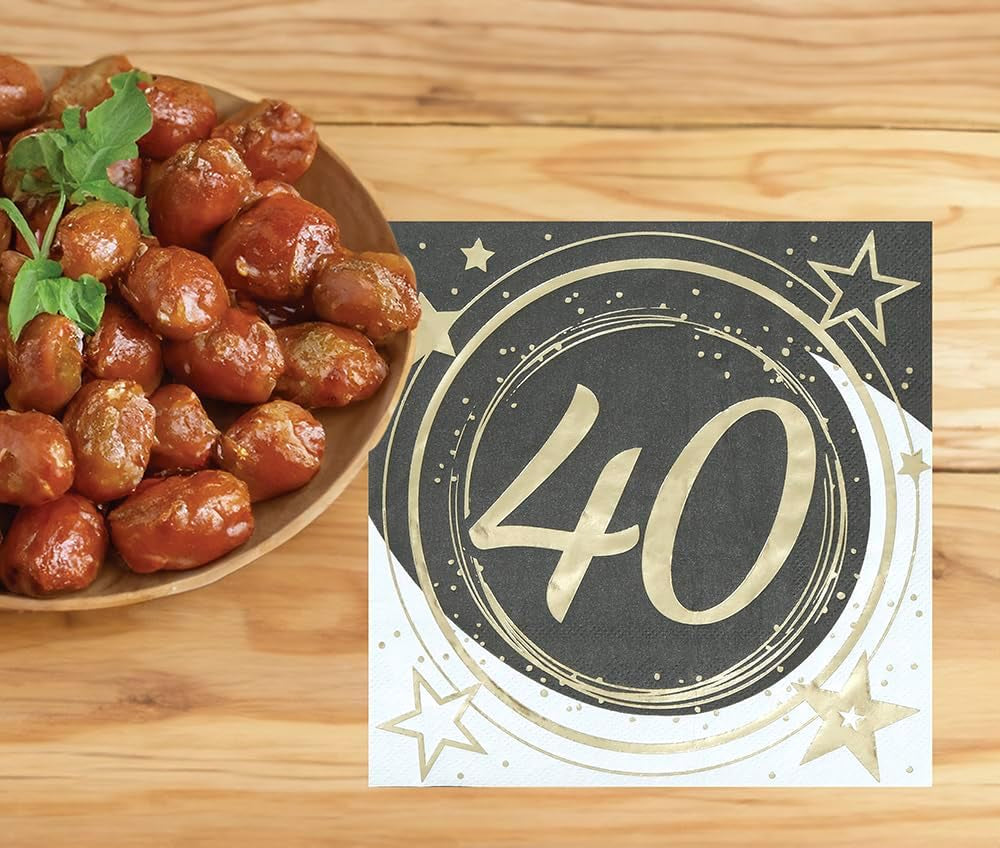 | 20 Șervețele Happy New Year (16X16 Cm) - Decorațiuni de masă pentru petreceri de Revelion - Ideal pentru evenimente și sărbători - Negru și auriu