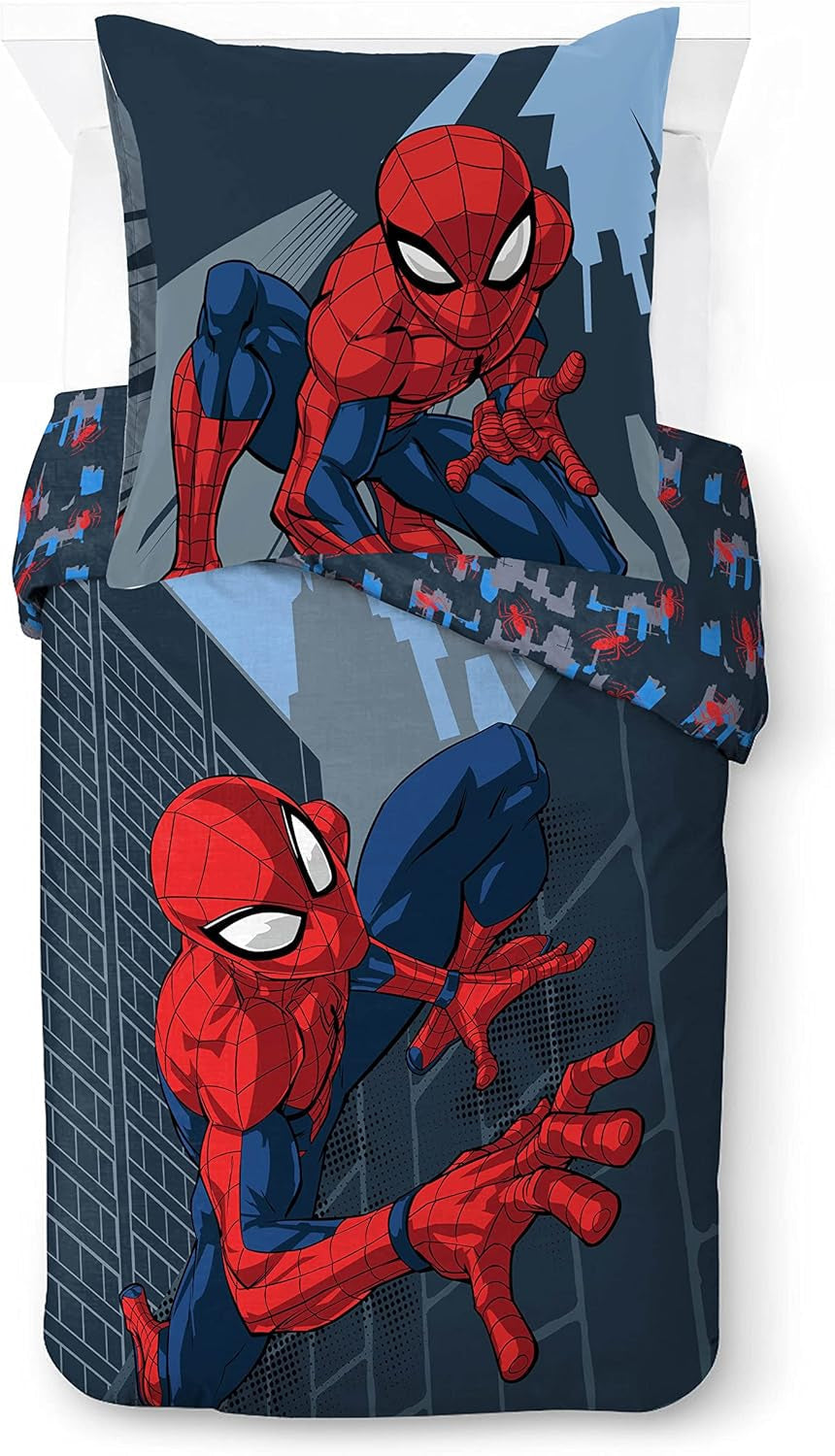 Sengetøj til børn, unisex, prinsesser og superhelte, 100% bomuld Sengetøj - børn Naty Shop Blue - Spiderman 135X200/80X80 (2 stk)