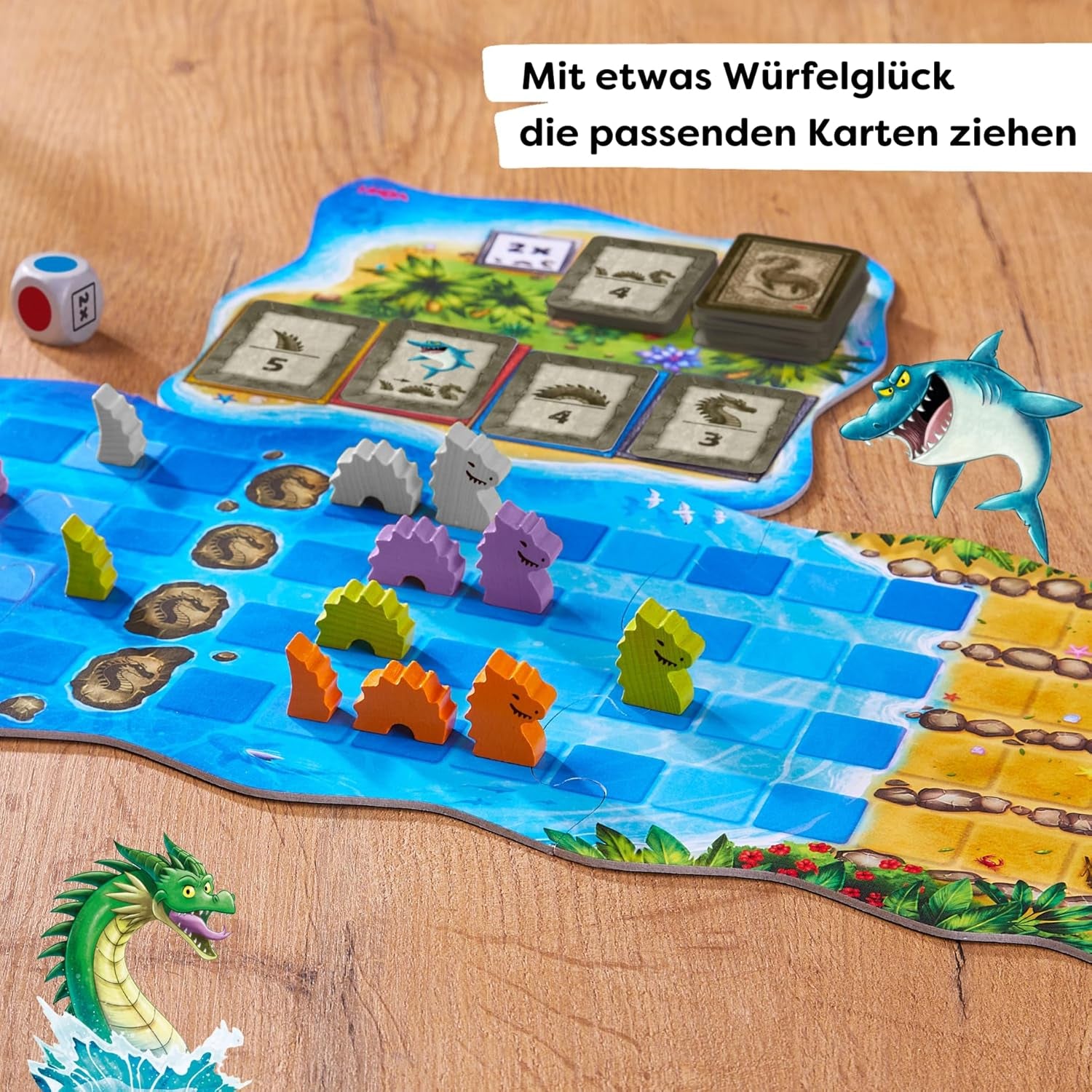 HABA Water Dragons - Terning- og strategispil for børn 5+ - Spændende brætspil med drager og træfigurer - Familiespil for 2-4 spillere - 1307133001