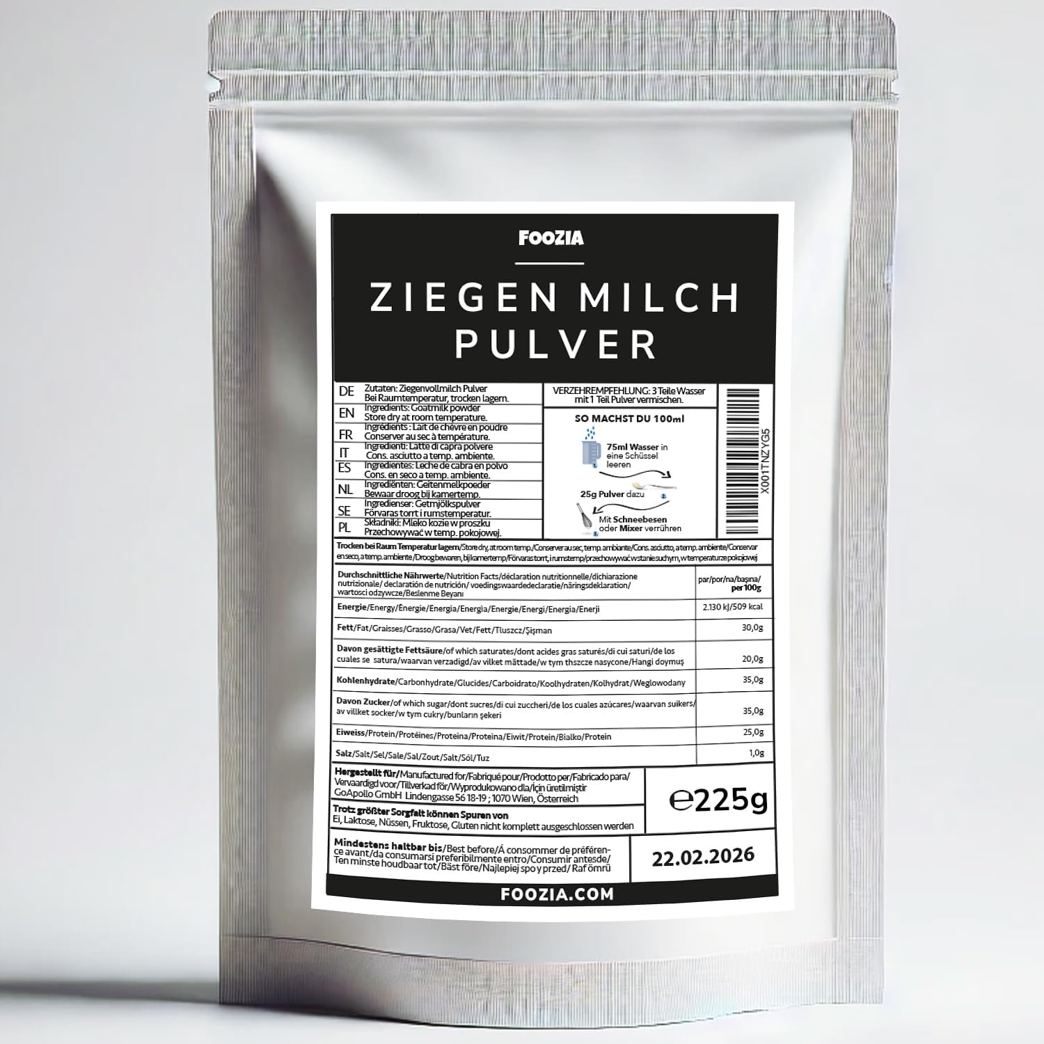 Foozia Pure Gedemælkspulver - Ingen tilsætningsstoffer til mennesker, dyr