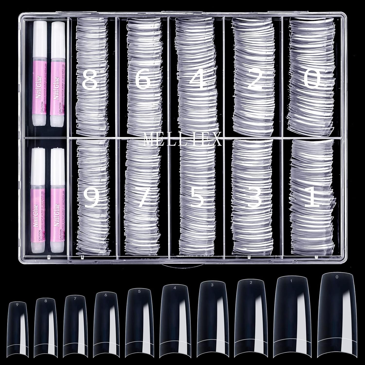 500 de bucăți de vârfuri de unghii artificiale franceze, set de vârfuri de unghii false acrilice, extensii de unghii, vârfuri de unghii, accesorii pentru unghii false cu 4 bucăți de lipici pentru design de unghii, unghii cu gel, naturale