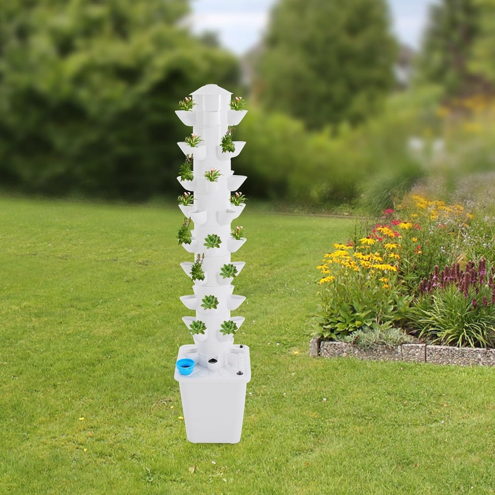 Hydroponic System Hydroponic Tower Indendørs Urtehave Hydroponisk dyrkningssystem med 45 plantesteder Vandpumpe Vandtank 20L Lodret til blomster og grøntsager