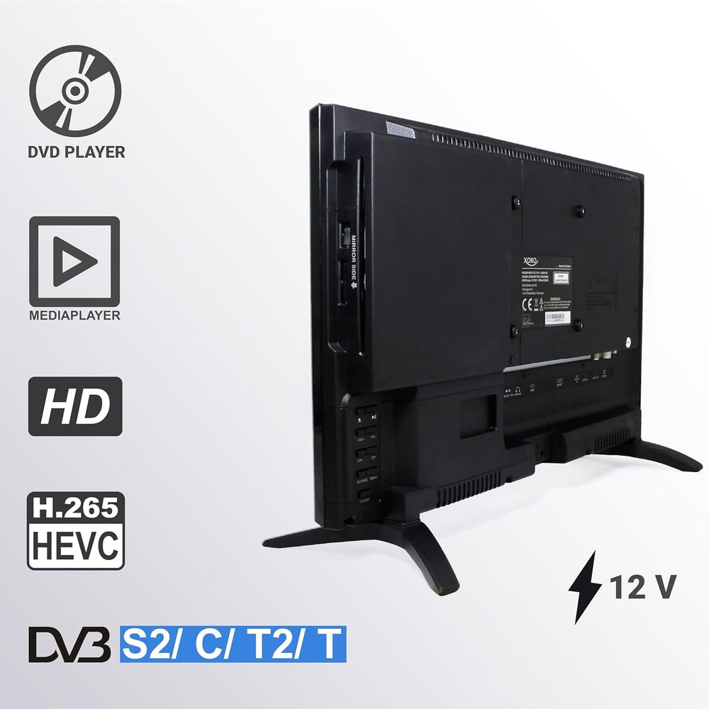 Televizor LCD Xoro HTC 2249 de 21,5" (55 cm) cu tuner triplu HDTV, player DVD integrat, player media USB 2.0, slot CI+, conexiune 12V, negru