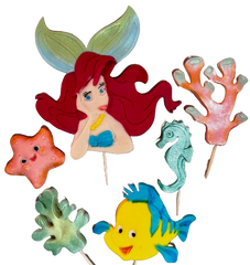 Set 6 decoratiuni comestibile din zahar, Printesa Ariel Decoratiuni din Pasta de Zahar Naty Shop