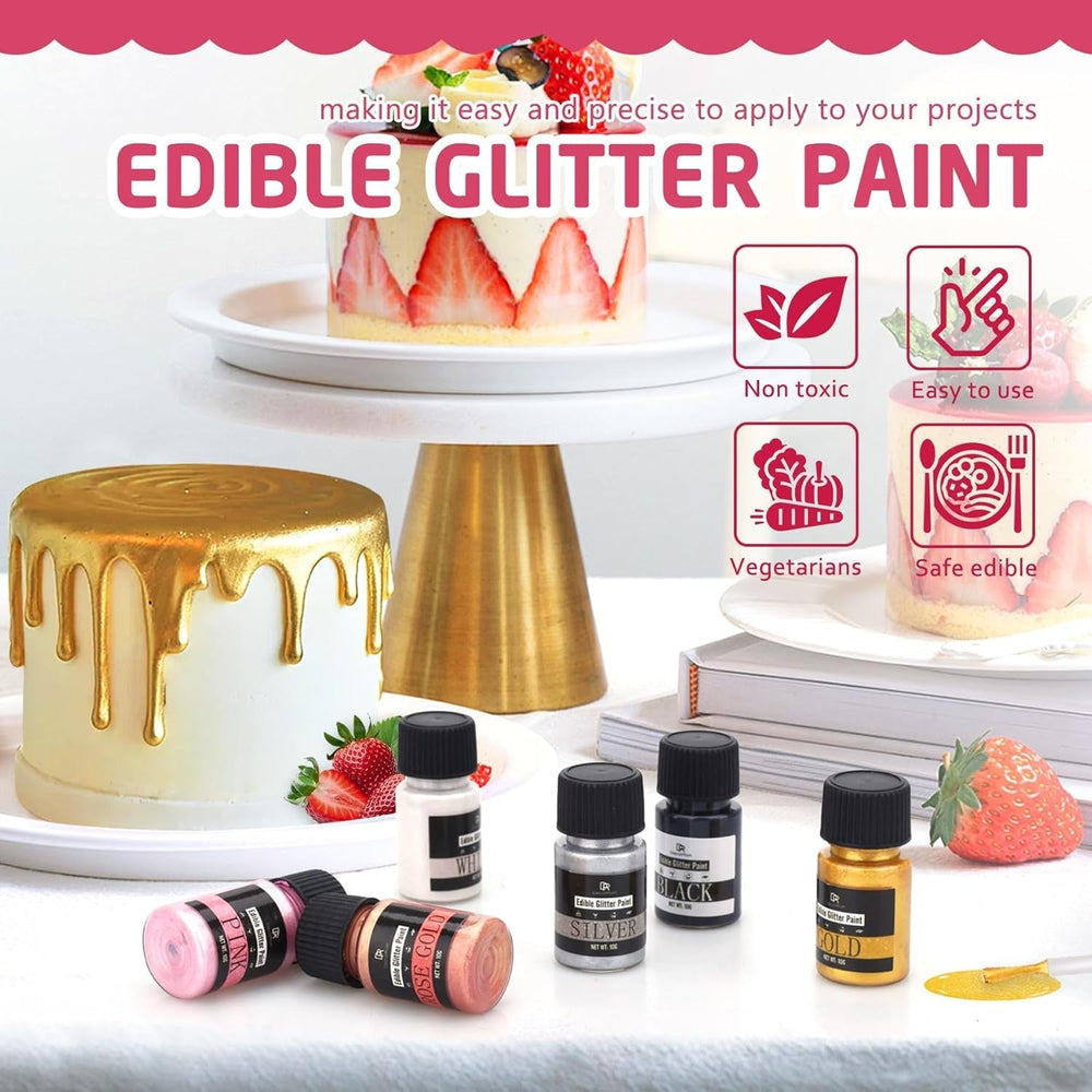Sclipici comestibil lichid - 6 culori colorant alimentar metalic cu sclipici pentru decorarea torturilor, copt, brioșe - Pudră metalică comestibilă cu sclipici lichid pentru biscuiți DIY, fondant, prăjituri