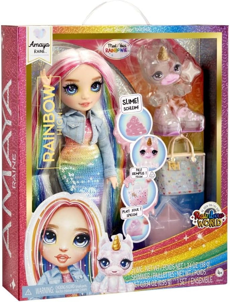 Păpușă Rainbow High Fashion cu slime și animal de companie - Amaya (Culori curcubeu) - păpușă strălucitoare de 28 cm cu slime sclipitor, animal magic și accesorii de modă - jucărie pentru copii - 4-12 ani Papusi Naty Shop