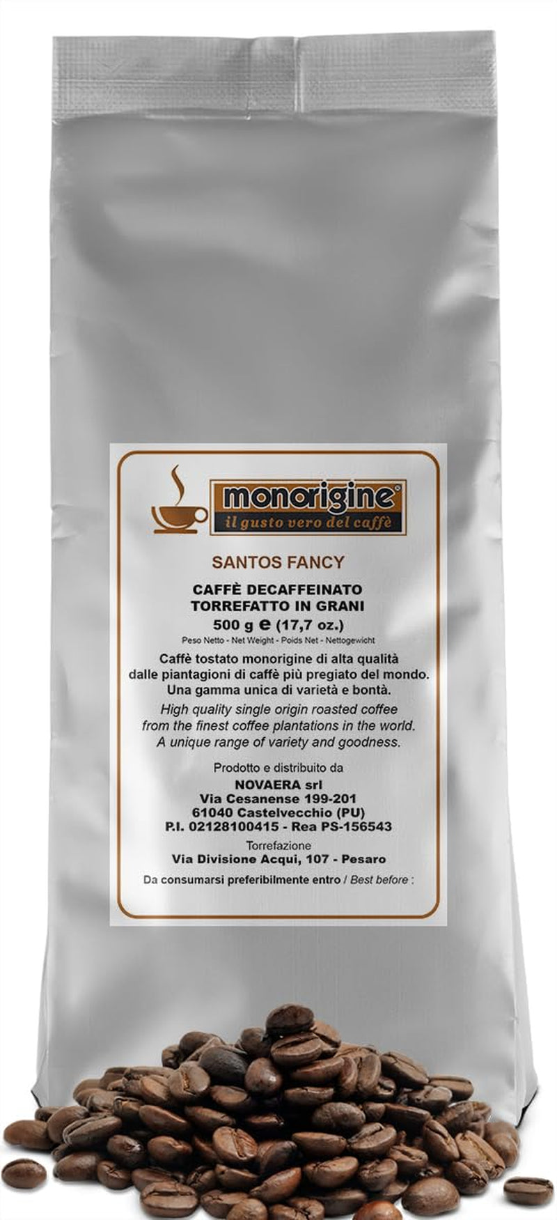 Boabe de cafea Santos Fancy, decofeinizate, 500g - Cafea