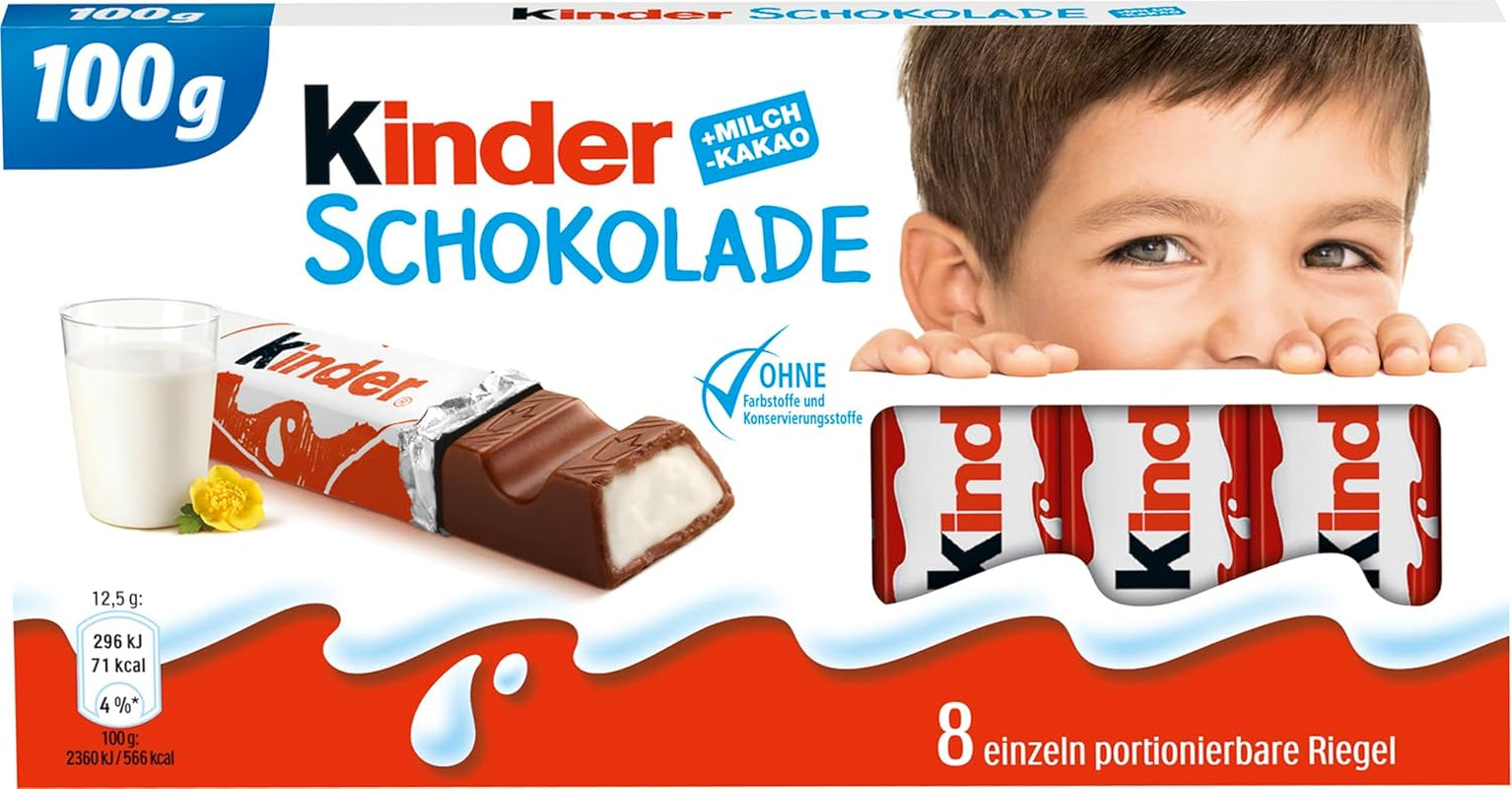 Kinder Chocolate - Fyldt mælkechokoladebarer - 1 pakke indeholdende 24 individuelle barer (24 x 12,5 g).