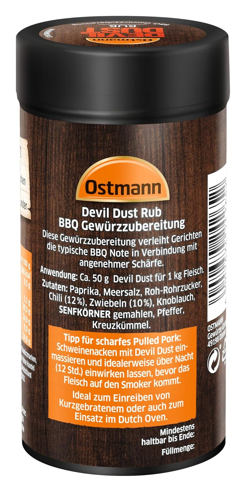 Ostmann Gewürze - Devil Dust | BBQ Rub Gewürzzubereitung | Scharfe Trockenmarinade für Grillfleisch | 140 g i Streuer