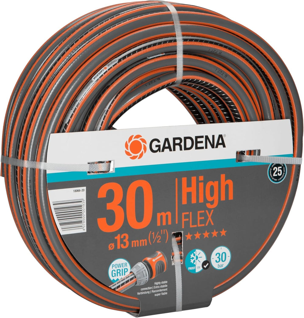Furtun Gardena Comfort HighFLEX 13 mm (1/2 inch), 30 m: Furtun de grădină cu profil Power-Grip, presiune de spargere de 30 bar, stabil dimensional, rezistent la UV (18066-20) negru