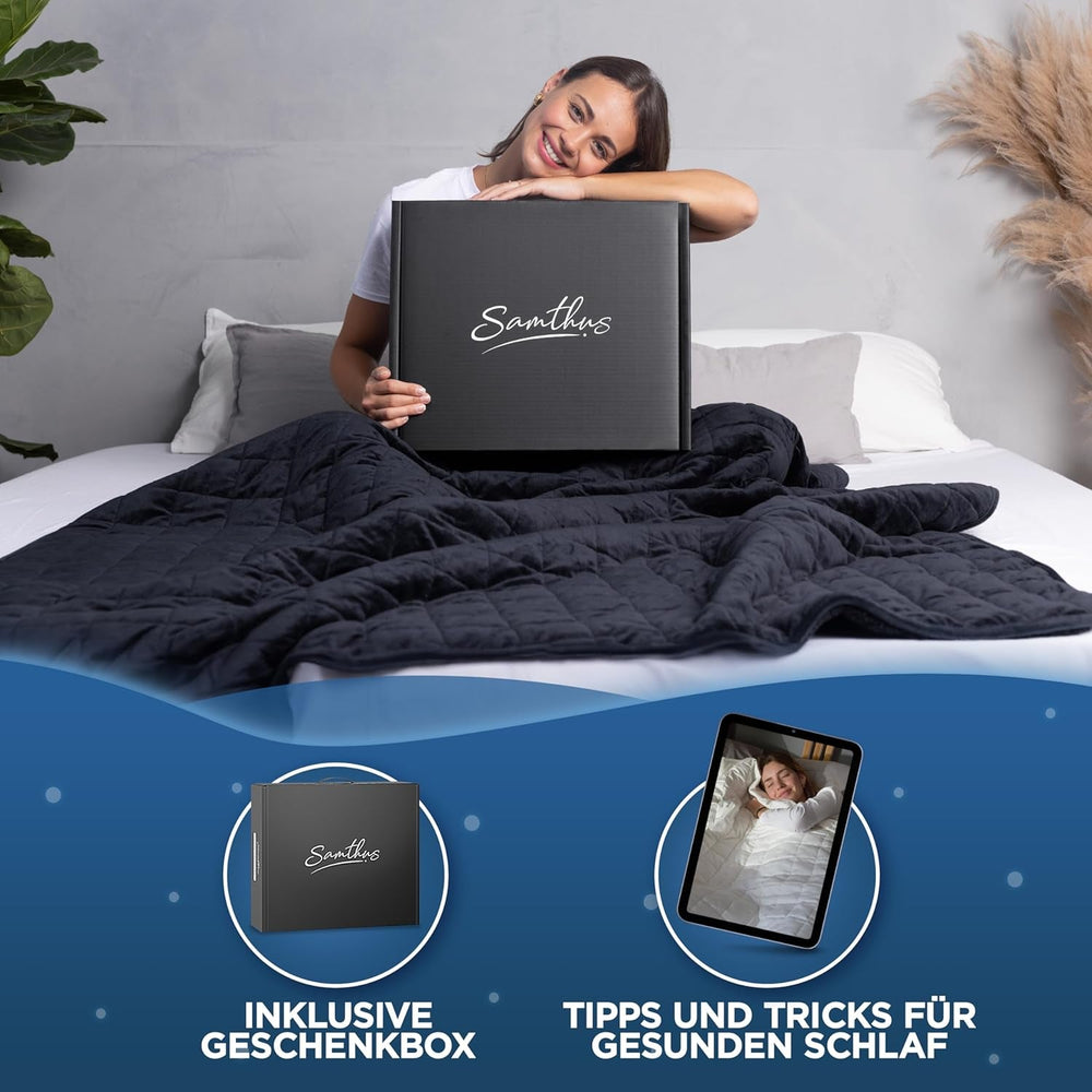 Samthus Vægtet tæppe 135X200Cm 9Kg Sherpa Fleece - Oeko-Tex certificeret - Terapi tæppe og afslapning tæppe - Sov bedre med vores tunge tæppe - Vægtet tæppe - sort Senge og tæpper Besuche den Samthus-Store