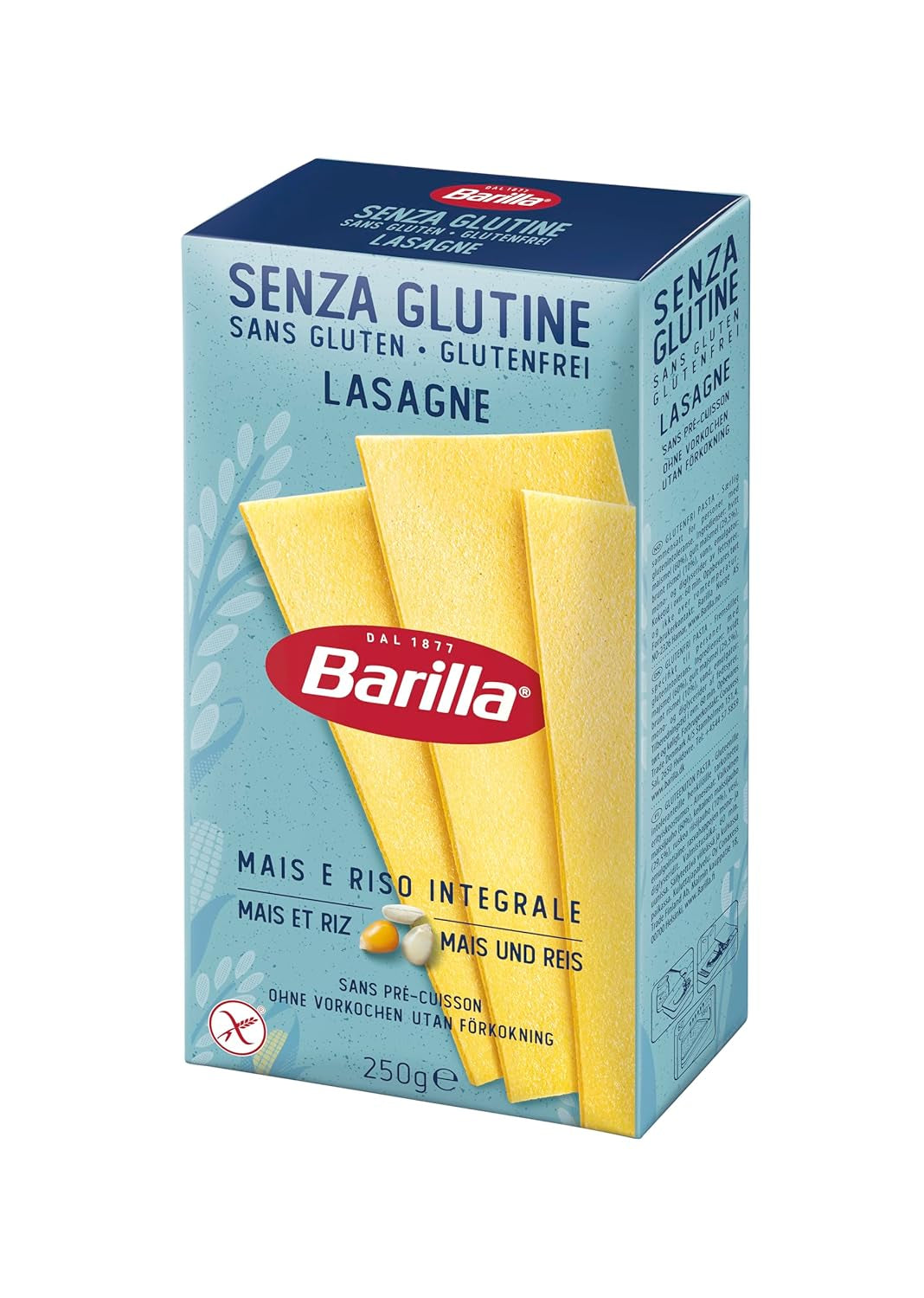 Barilla Pasta Glutenfri Lasagne, lavet med lækker majs og ris, perfekt til personer med cøliaki eller glutenintolerance, pakke med 10 stk (10 x 250 g)