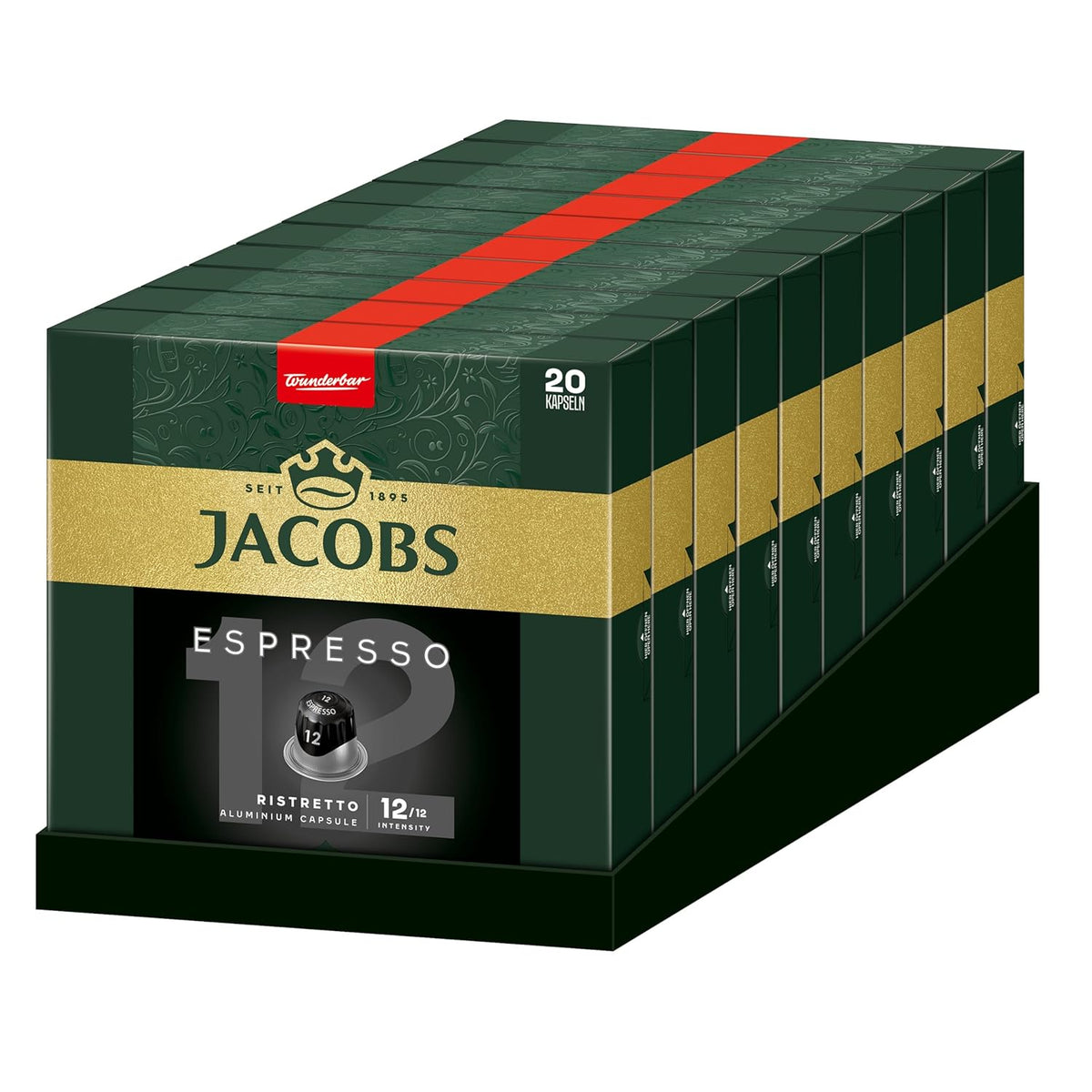 Jacobs Kaffeekapseln Espresso Ristretto, Intensität 12/12, 10 x 20 Getränke, Nespresso* kompatible Kaffee Kapseln, 200 Kapseln
