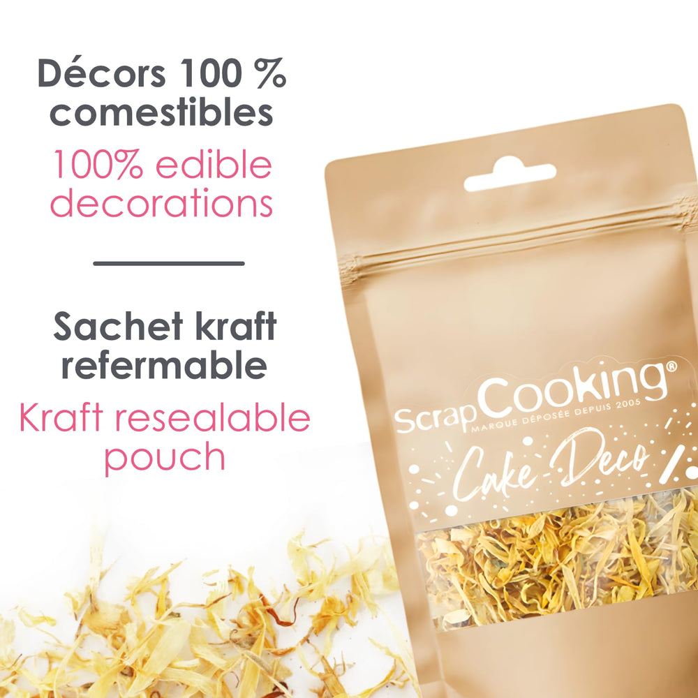 ScrapCooking - Tørrede morgenfruer 3,5 g - Spiselige blomster - Maddekorationer til bagning - Til desserter, kager, tærter, muffins - jul, forår, fødselsdag - Gylden gul - 7471