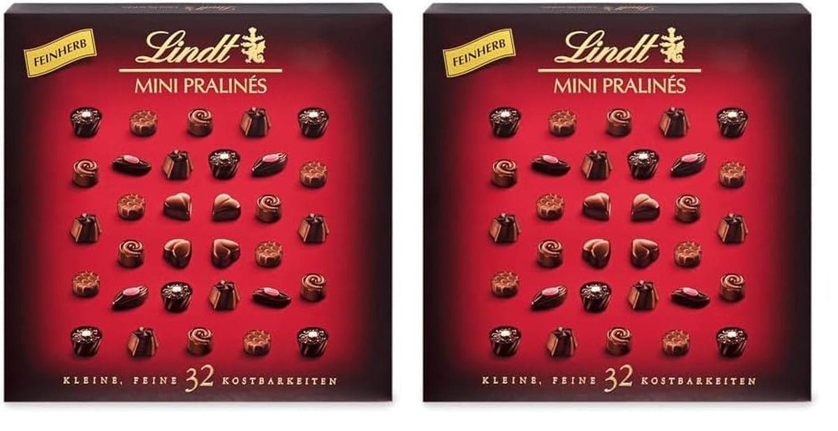 Lindt, chokoladeæske med 18 praliner hver i 6 sortimenter, 90 gram Naty Shop Chokolade Candies 2 x 163 gram Mørk chokolade med diverse fyld