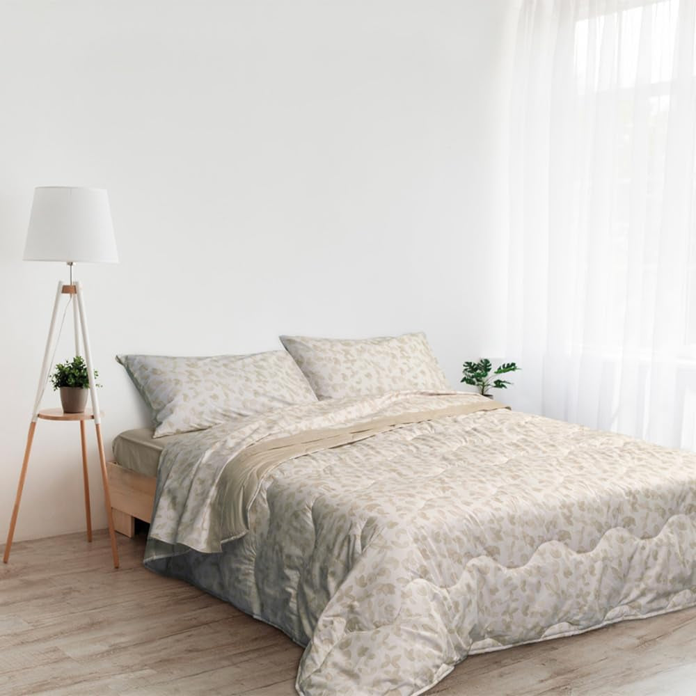 Foppapedretti sengebord & naturdyne til dobbeltseng 2P; sandblade, 100% bomuldsbetræk, Made in Italy Dyner og dyner Naty Shop