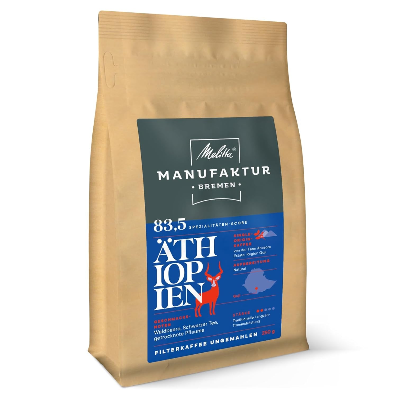 Melitta Manufaktur-Kaffee Guatemala Honning, Specialkaffe, 250 G, Hele Kaffebønner, Uformede, Single Origin Kaffe, Delikat Trom Rist, Ristet i Tyskland, Styrke 3 Coffee Naty Shop 250 gram Etiopien Hele Bean