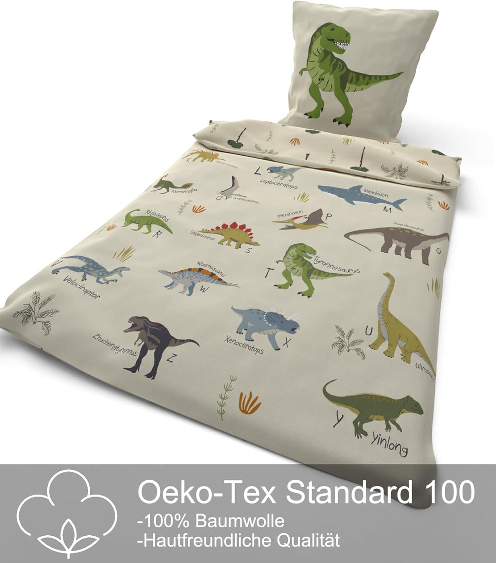 Skybrands Dino Bedtuene 135X200 Jungen Bedtuene Dinosaurier Baumwolle 2Tlg Kinder Bedtuene Dinosaurier 135X200 + Taske Naty Shop