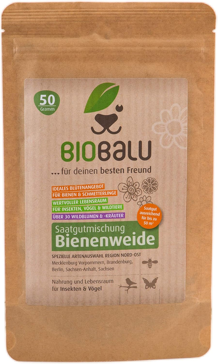 Bifrø - enge vilde blomster, flerårige og vinterhårdføre, frø - over 40 hjemmehørende blomster og vilde urter, særligt udvalg af arter til det sydlige Tyskland, 50g