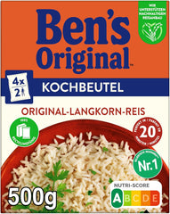 BEN'S ORIGINAL™ langkornet ris, kogt i pose, 9 x 500 g, 20 minutter