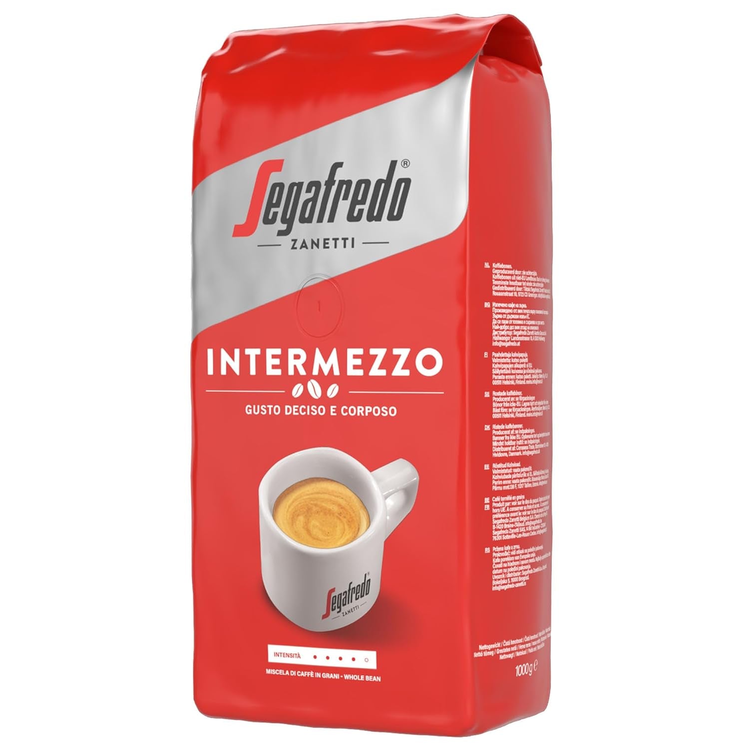 Segafredo Zanetti Intermezzo - Ganze Bohne (1 kg Packung) - Geeignet für alle italienischen Kaffeespezialitäten - Kaffeebohnen mit mittlerer Röstung, stark und vollmundig im Geschmack