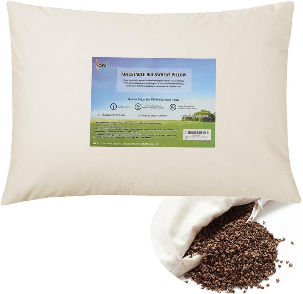 LOFE Pernă organică de hrișcă pentru dormit, 35,6 X 50,8 cm, reglabilă, respirabilă pentru un somn răcoros, suport cervical pentru cei care dorm pe spate și lateral (Tartary Buckwheat Hulls) Perne standard Naty Shop Culoare crem Dimensiune japoneză (14X20 Inch)