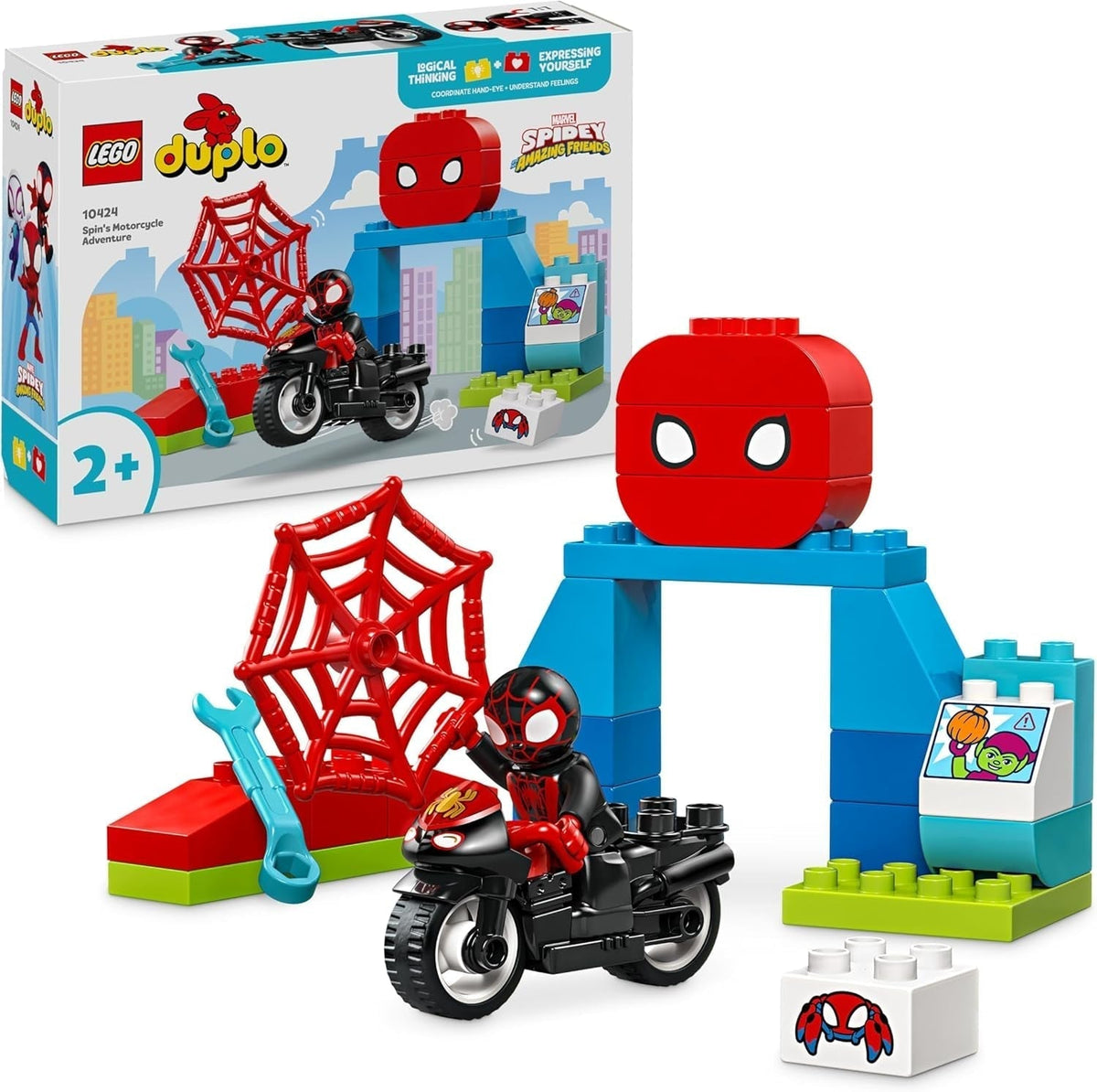 LEGO DUPLO Marvel Spins Motorcykeleventyr, Fantasy-legesæt til tv-serien Spidey og hans supervenner, pædagogisk bygge- og ombygningslegetøj til børn fra 2 år og opefter 10424 Byggesæt Besuche den LEGO-Store Standardtitel
