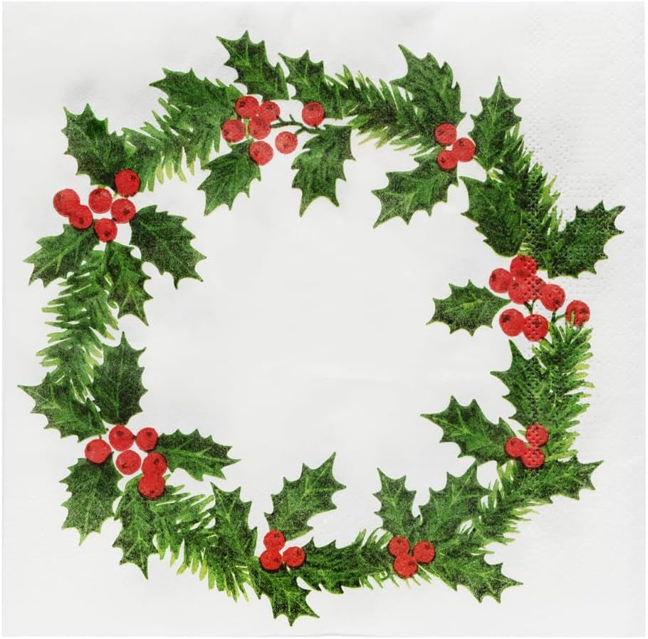 Talking Tables 20 șervețele de hârtie de Crăciun XL cu design Holly | Șervețele de lux de unică folosință | Reutilizabile | Ideale pentru Crăciun și petreceri cu cină | De înaltă calitate | 40Cm X 40Cm