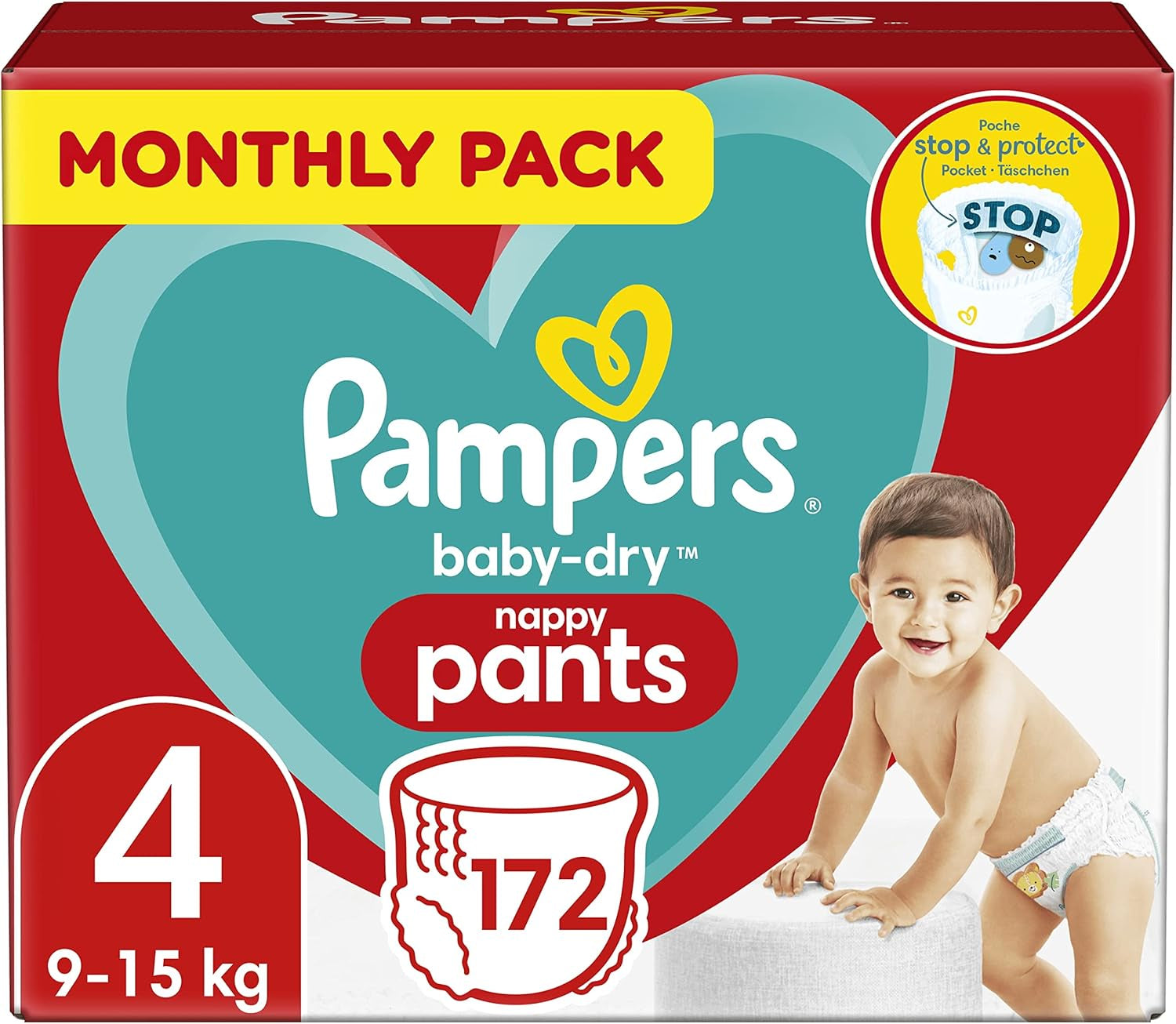 Pampers (gammel version), trusser, str. 4, 9 kg-15 kg, trepakning (1 x 88 bleer)