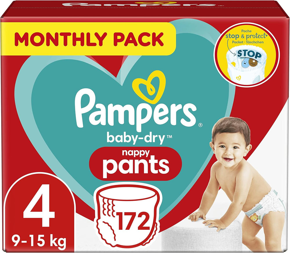 Pampers (gammel version), trusser, str. 4, 9 kg-15 kg, trepakning (1 x 88 bleer)