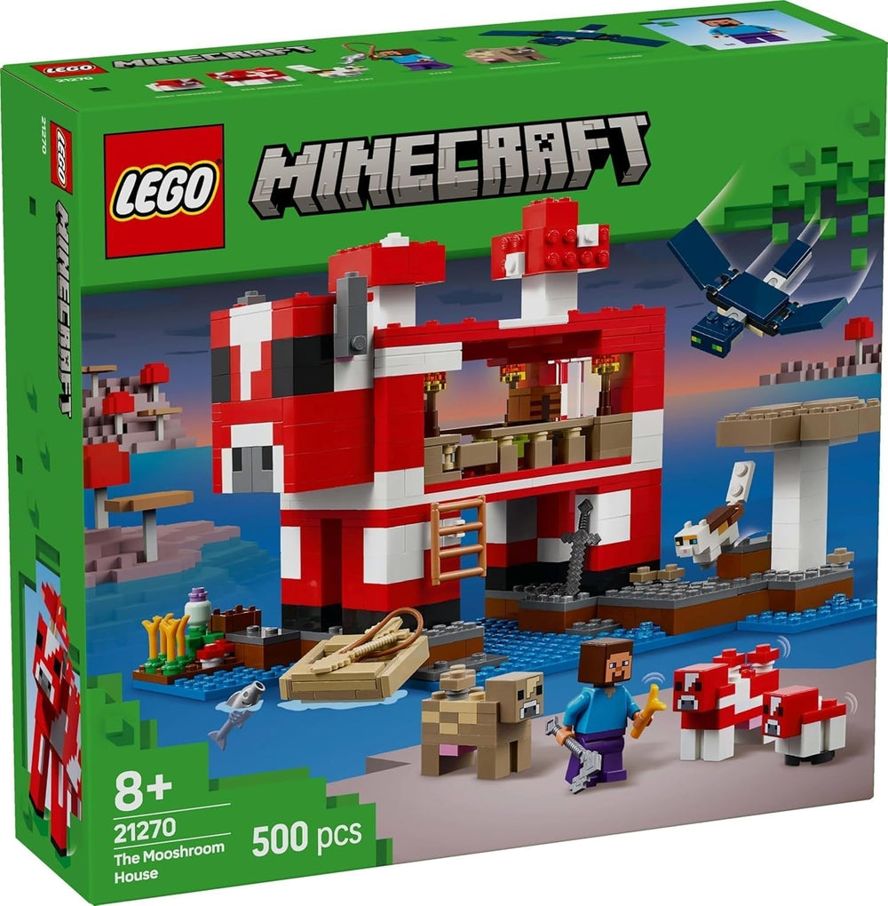 LEGO Minecraft The Mushroom Cow House Videospil Byggelegetøj Mushroom Land Model med minifigurer Steve og andre figurer Legesæt til drenge og piger 8 år 21270 Byggesæt Beuche den LEGO-Store
