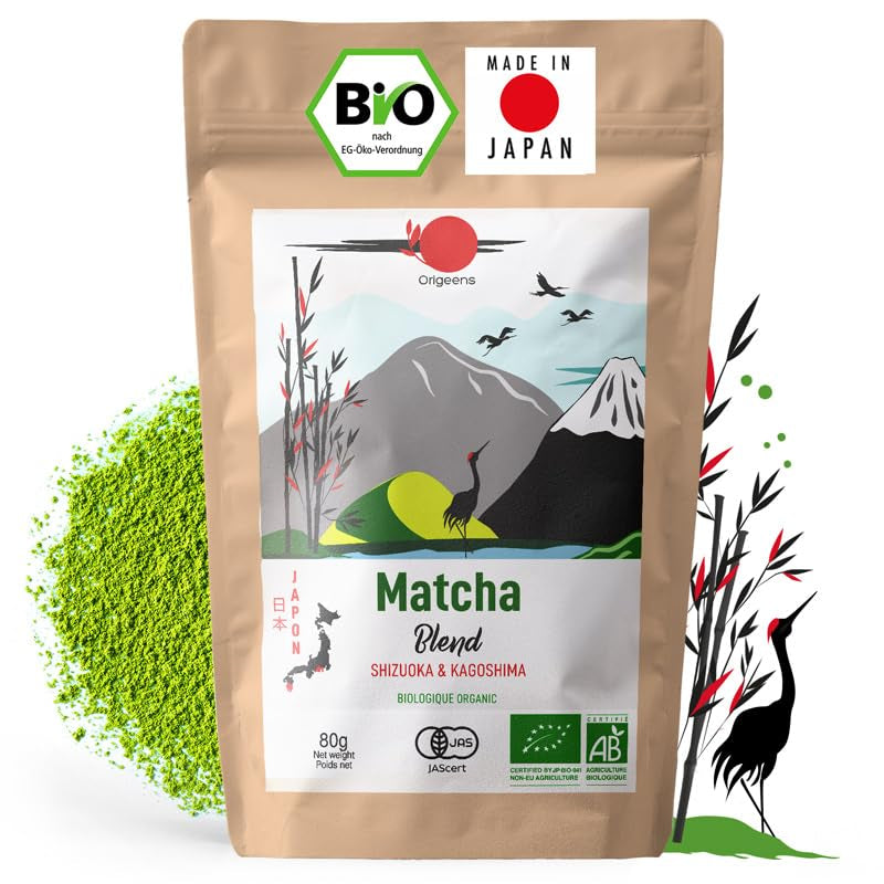 ORIGEENS Ceai japonez organic Matcha Usagi (Latte Intensiv) - Single Origin Shizuoka - Pudră Matcha organică - Pungă de 80 g