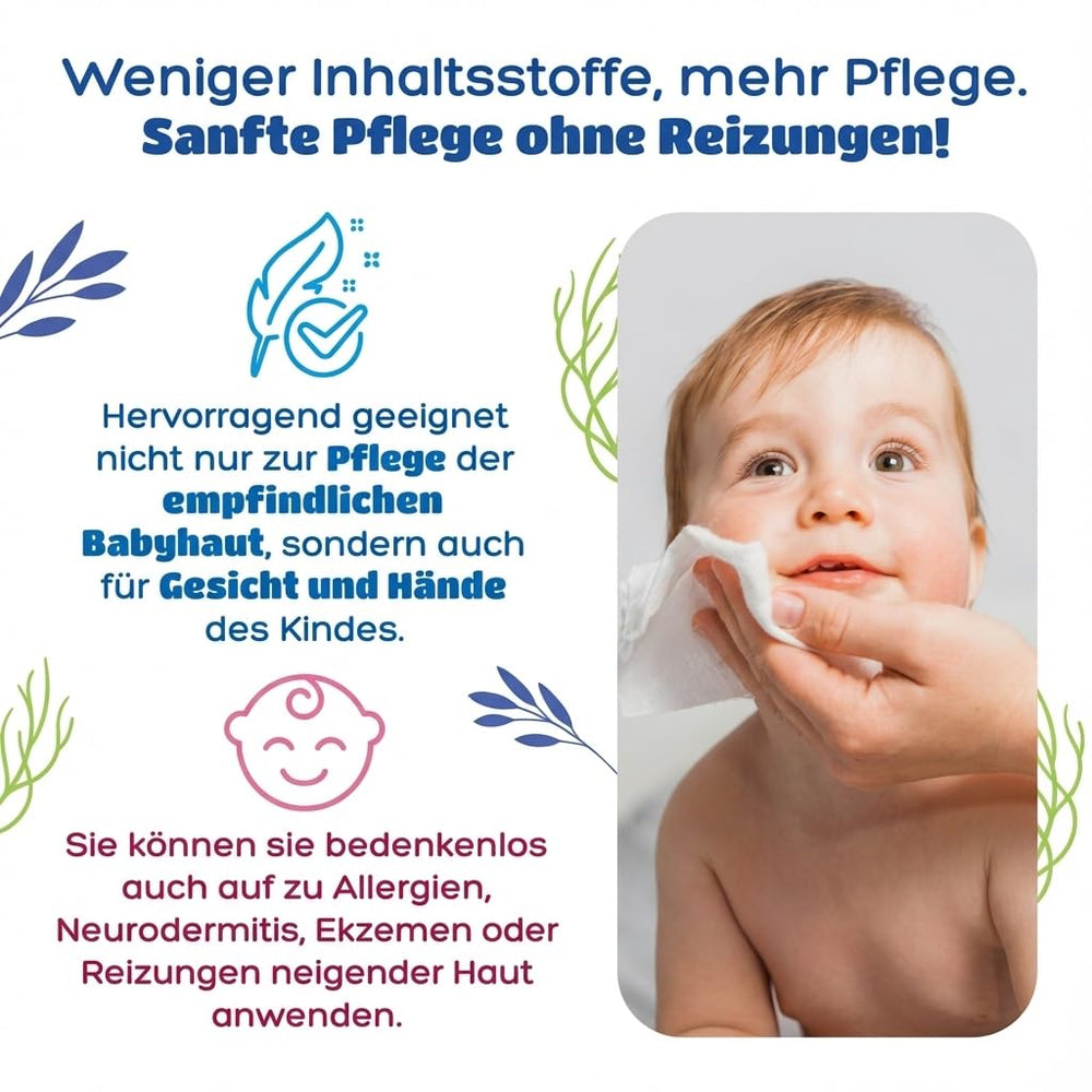 Kindii Water Care Wet Wipes - Aqua Baby Wipes - 100 % viskose, 99,9 % vand, grapefrugtekstrakt, tørklæde størrelse 150x200, 100 % biologisk nedbrydeligt, plastikfri, renseservietter til følsom hud