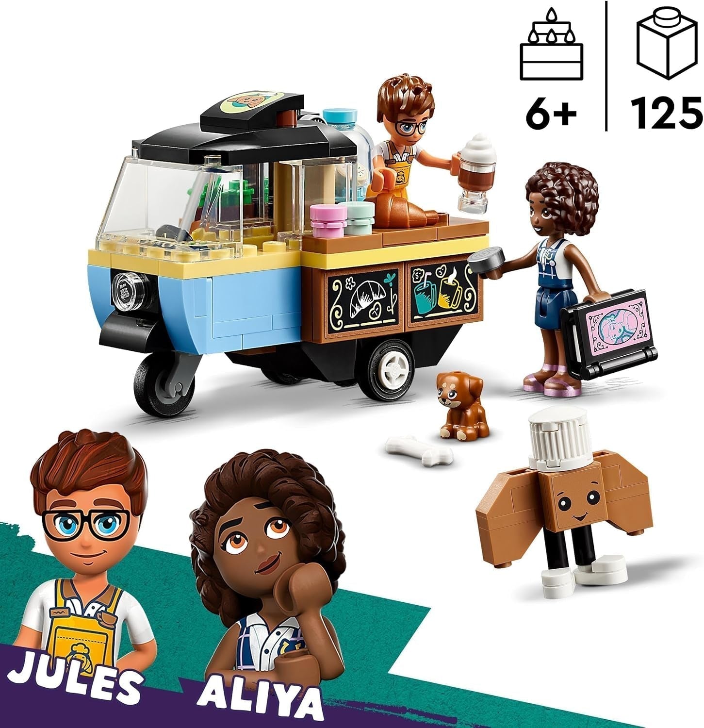 LEGO Friends Rolling Café Lille bagelegetøj til børn, gave til piger og drenge 6 år, pædagogisk legetøj med Aliya, Jules og hunden Aira 42606 Byggesæt Beuche den LEGO-Store