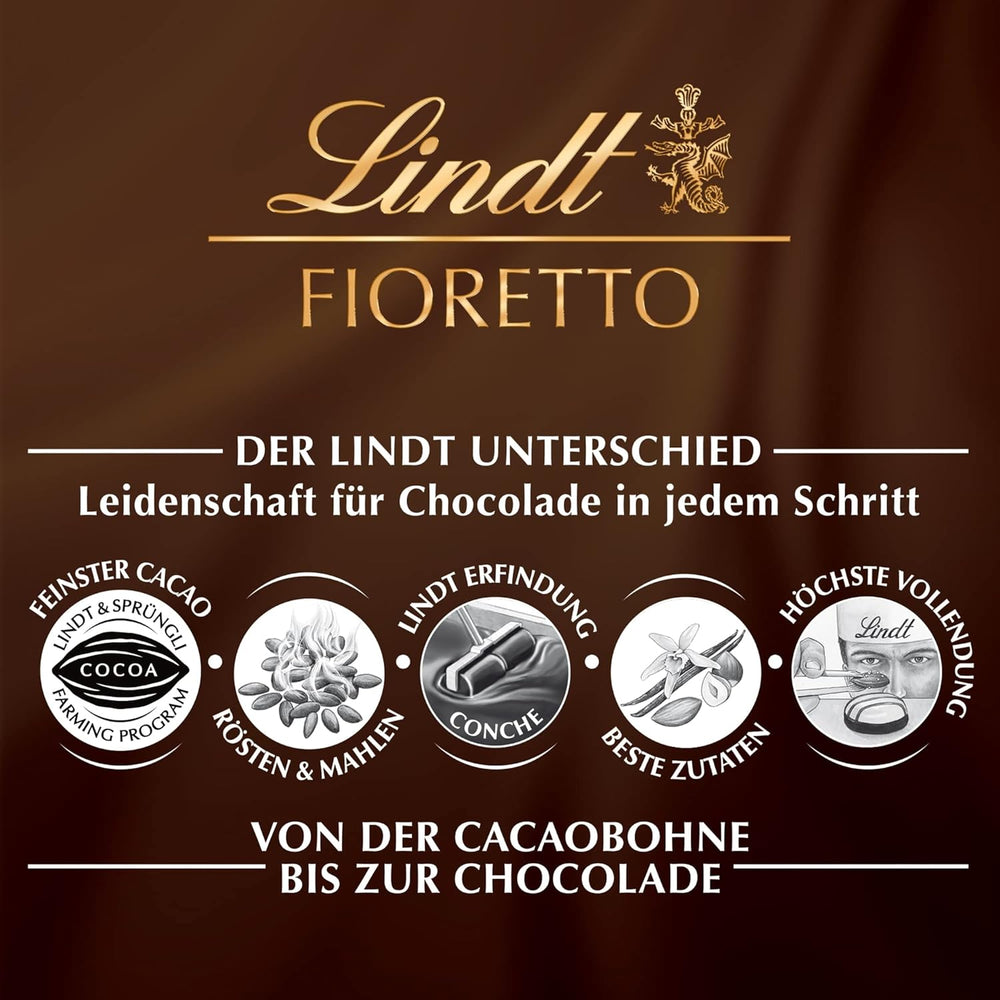 Lindt Chokolade | FIORETTO Zabaione gavesæt | 138g | 6 mælkechokoladepraliner med Zabaione-trøffelfyld og sprød topping, indeholdende alkohol | Chokolade gave