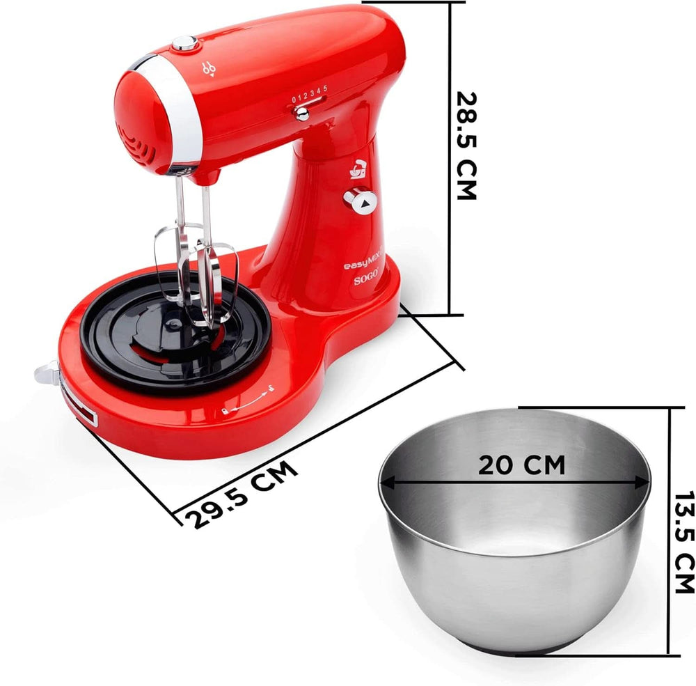 SS-14506 Küchenmaschine, Mixer Und Mixer 3-I-1 Mit Drehschüssel, Stäbchen Und Haken Zum Kneten Aus Edelstahl, 5 Geschwindigkeiten, 3,2 Liter (Rot) Mother and Child Naty Shop