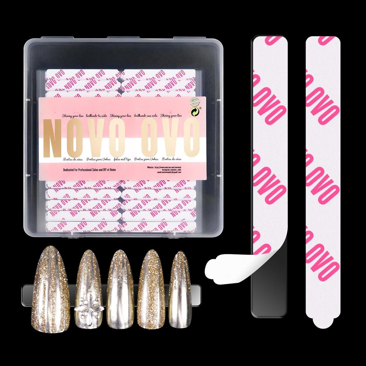 NOVO OVO 360 bucăți tablă adezivă ușor de rupt pentru afișaje de unghii prin presare, transparente, față-verso pentru atașare pentru nail art/ambalare/depozitare/practică/accesorii, 30 bucăți x 12 foi