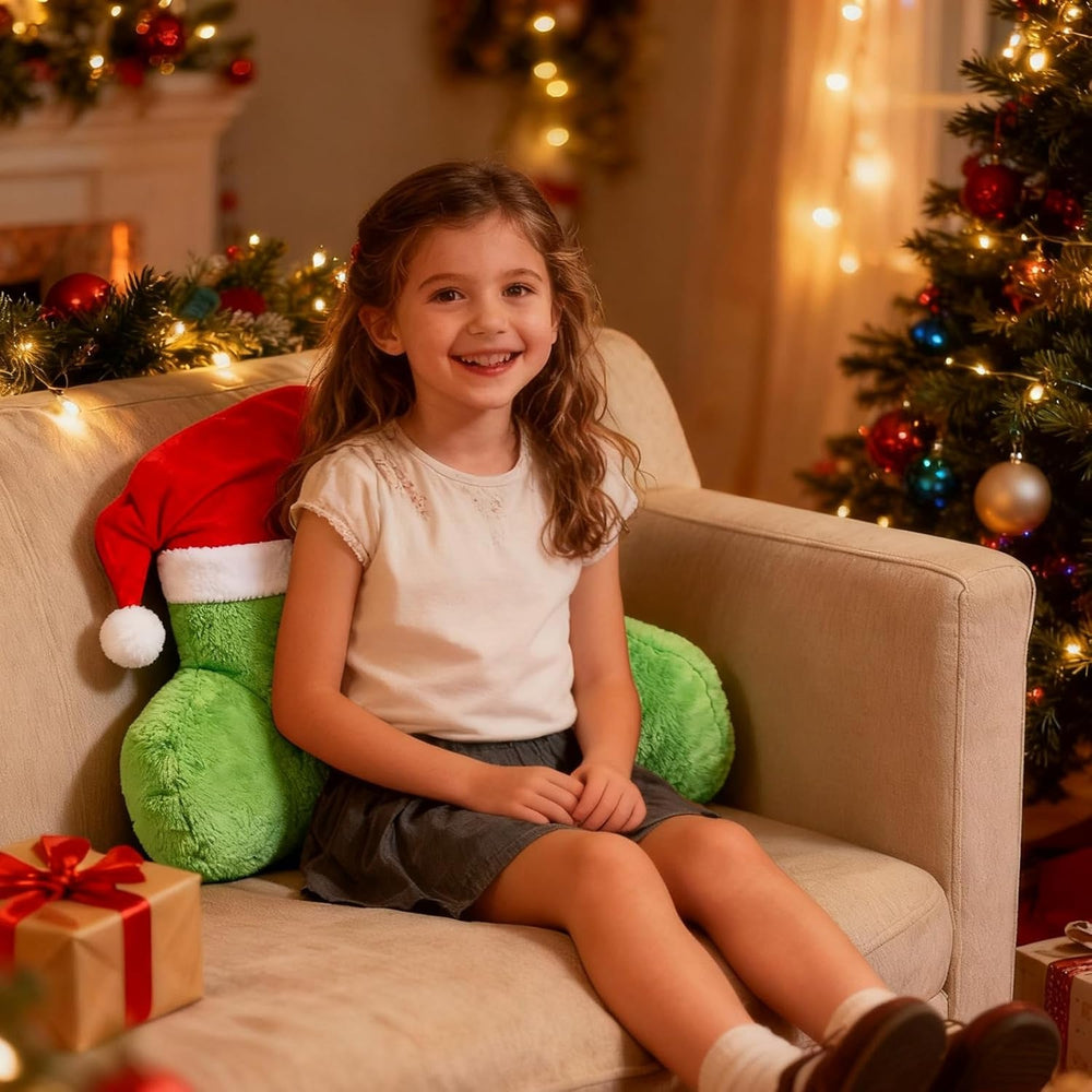 Pernă de citit yumcute Grin-ch 40 cm, pernă decorativă și pufoasă de Crăciun pentru pat și canapea, pernă ortopedică pentru spate cu brațe, cadou pentru adulți și copii, decorațiune de Crăciun