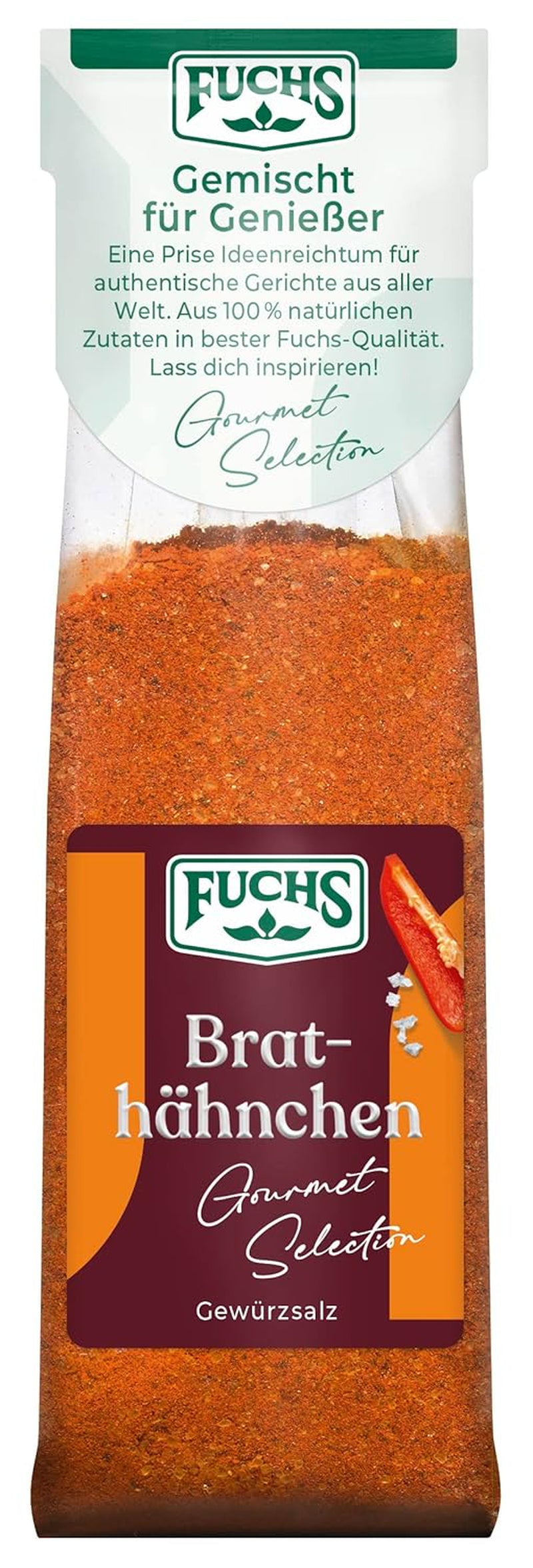 Fuchs Gourmet Selection Klassisch/Heimisch – Bratkartoffel Gewürzsalz, nachfüllbares Kartoffel Gewürz, Salz zum Würzen von Brat- & Ofenkartoffeln, Pommes Frites & Co, vegansk, 70 g