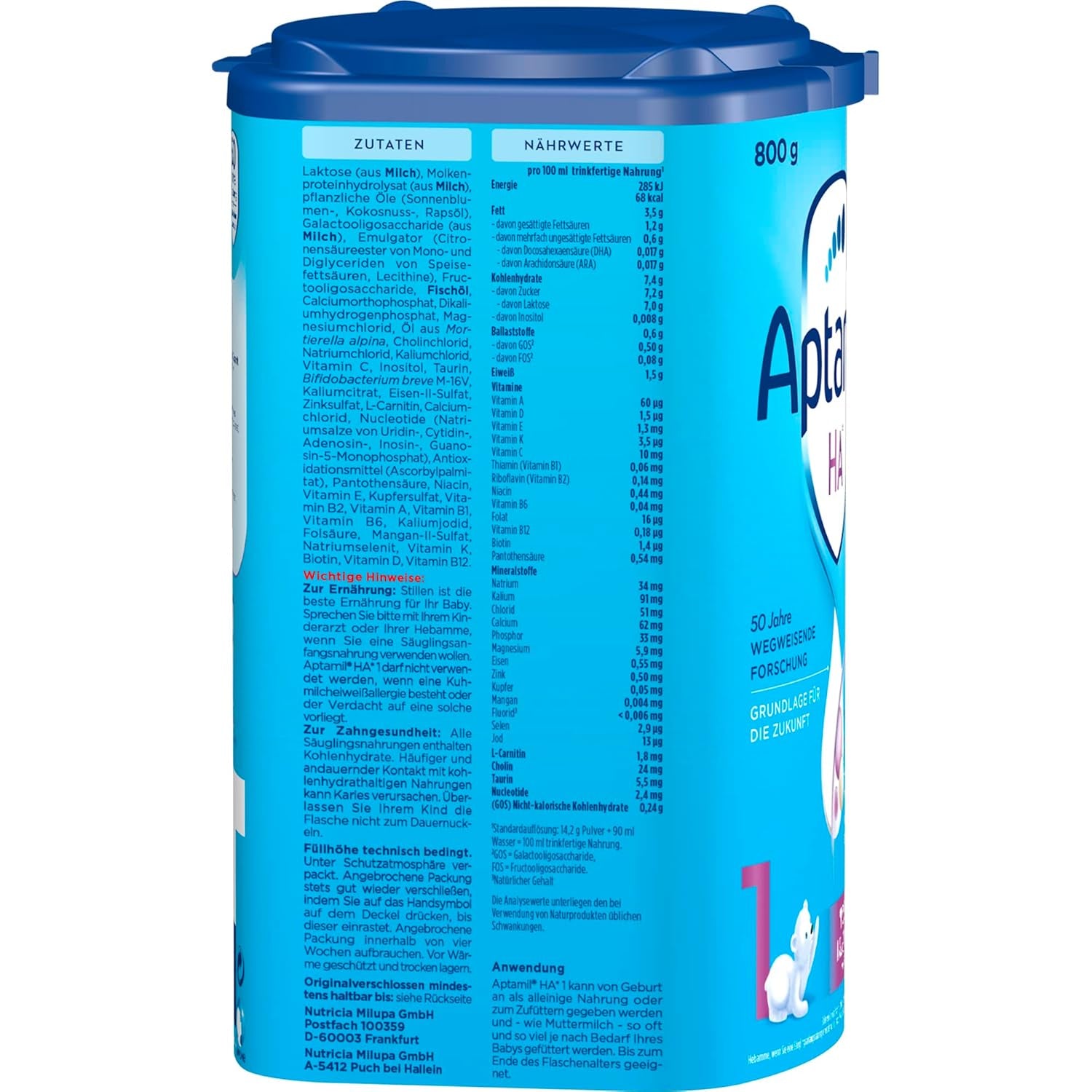 Aptamil HA 1 – Anfangsmilch von Geburt an, Mit DHA, Nur Lactose, Ohne Palmöl, Babynahrung, Milchpulver, 1x 800 g (Packung mit 4)