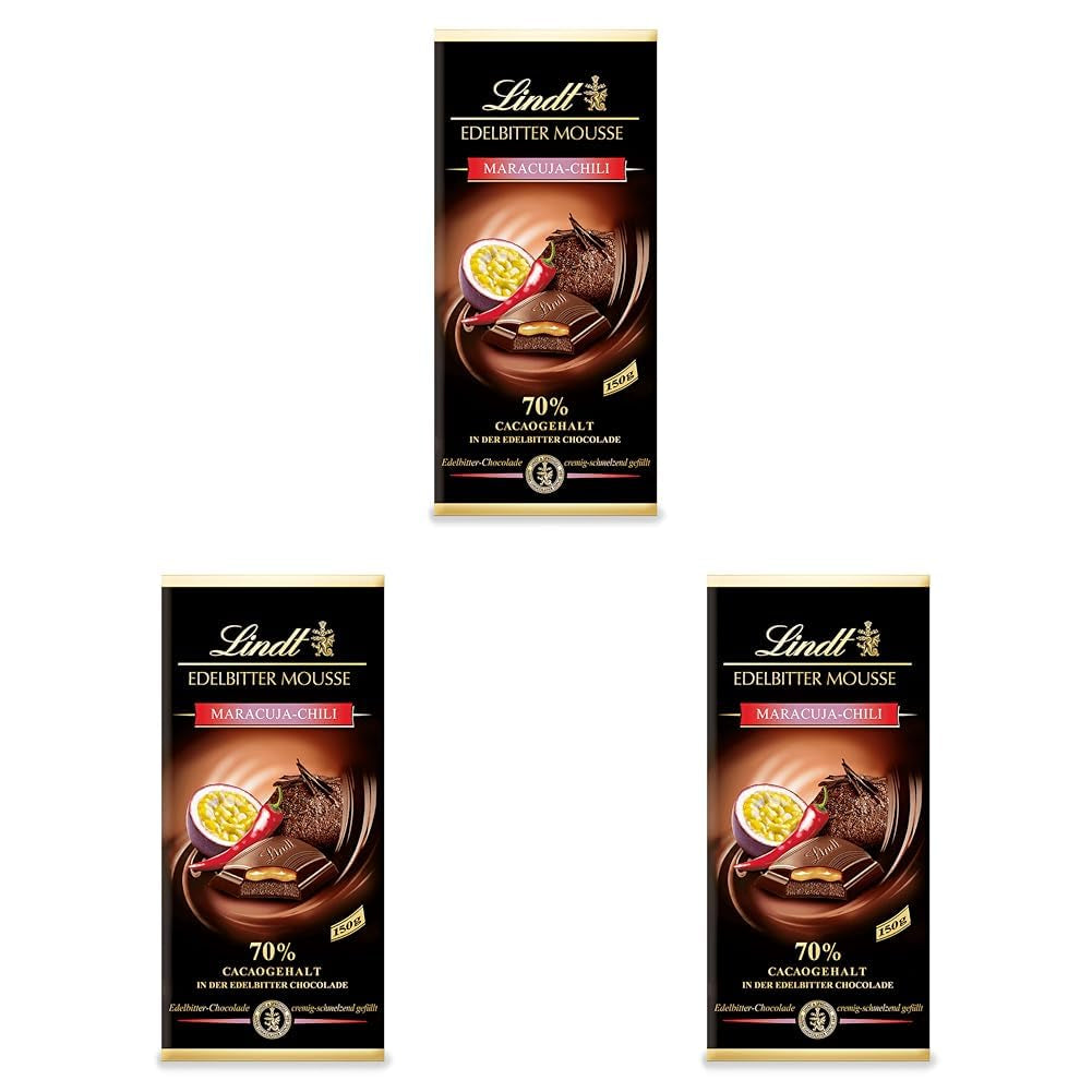Lindt mørk chokolademousse med chili og kirsebær | Bar 150g | Med 70% kakaoindhold og mørk chokolademoussefyld og kirsebær chili | Chokoladebar | Mørk chokolade