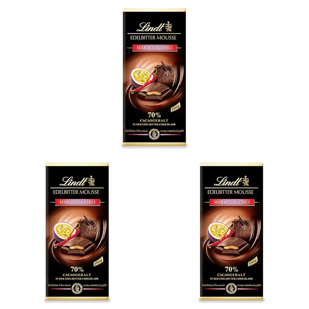 Lindt mørk chokolademousse med chili og kirsebær | Bar 150g | Med 70% kakaoindhold og mørk chokolademoussefyld og kirsebær chili | Chokoladebar | Mørk chokolade