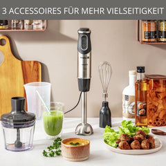 Krups Perfect Mix Stand Mixer HZ6568 | Blender | 1000 Watt | Edelstahlfuß | 4 Extra Scharfe Messer | Powelix-teknologi | Schneebesen | 500 Ml Zerkleiner | 800 Ml Messbecher | Schwarz/Silber Kitchen Naty Shop