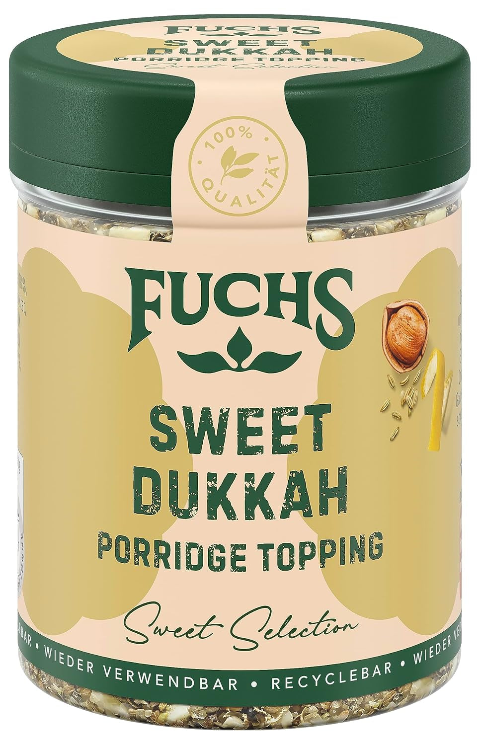 Fuchs Gewürze - Grød Topping "Sweet Dukkah" - sprød Topping med Haselnuss, Sesam og Mandeln für Havre-Meals - aus natürliche Ingrediens - 60 g i wiederverwendbarer, genbrugsbarer Dosis