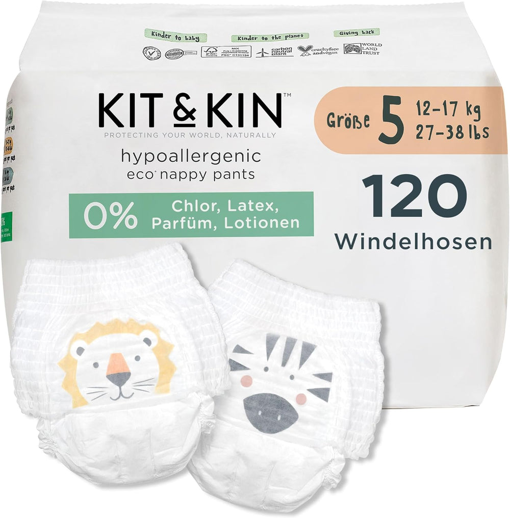 Kit & Kin Premium Eco-bleer, størrelse 4 (9-16 kg), 132 bleer, plantebaserede og allergivenlige, pålidelig lækagebeskyttelse, vegansk og grusomhedsfri