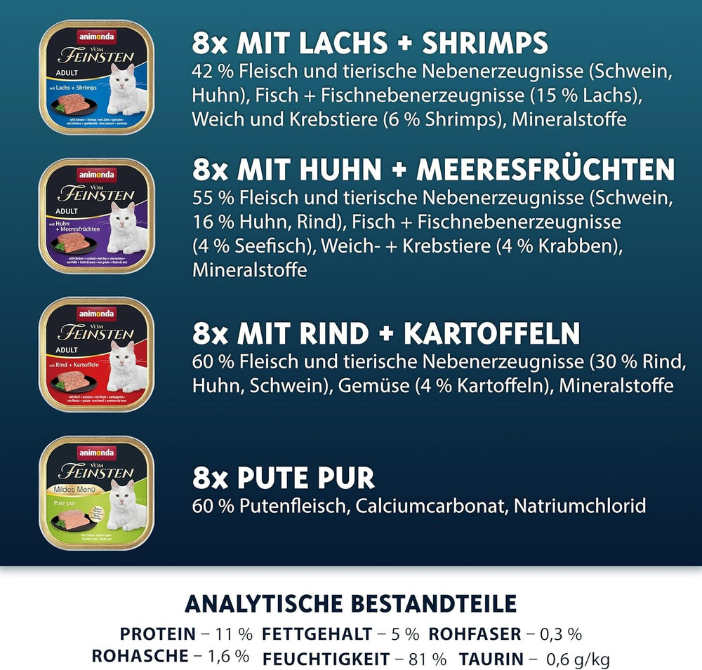 animonda Vom Feinsten Adult Fish & Meat Variety (32 x 100 g), hrană umedă pentru pisici adulte, hrană pentru pisici fără cereale și fără zahăr, pateuri fine în bucăți
